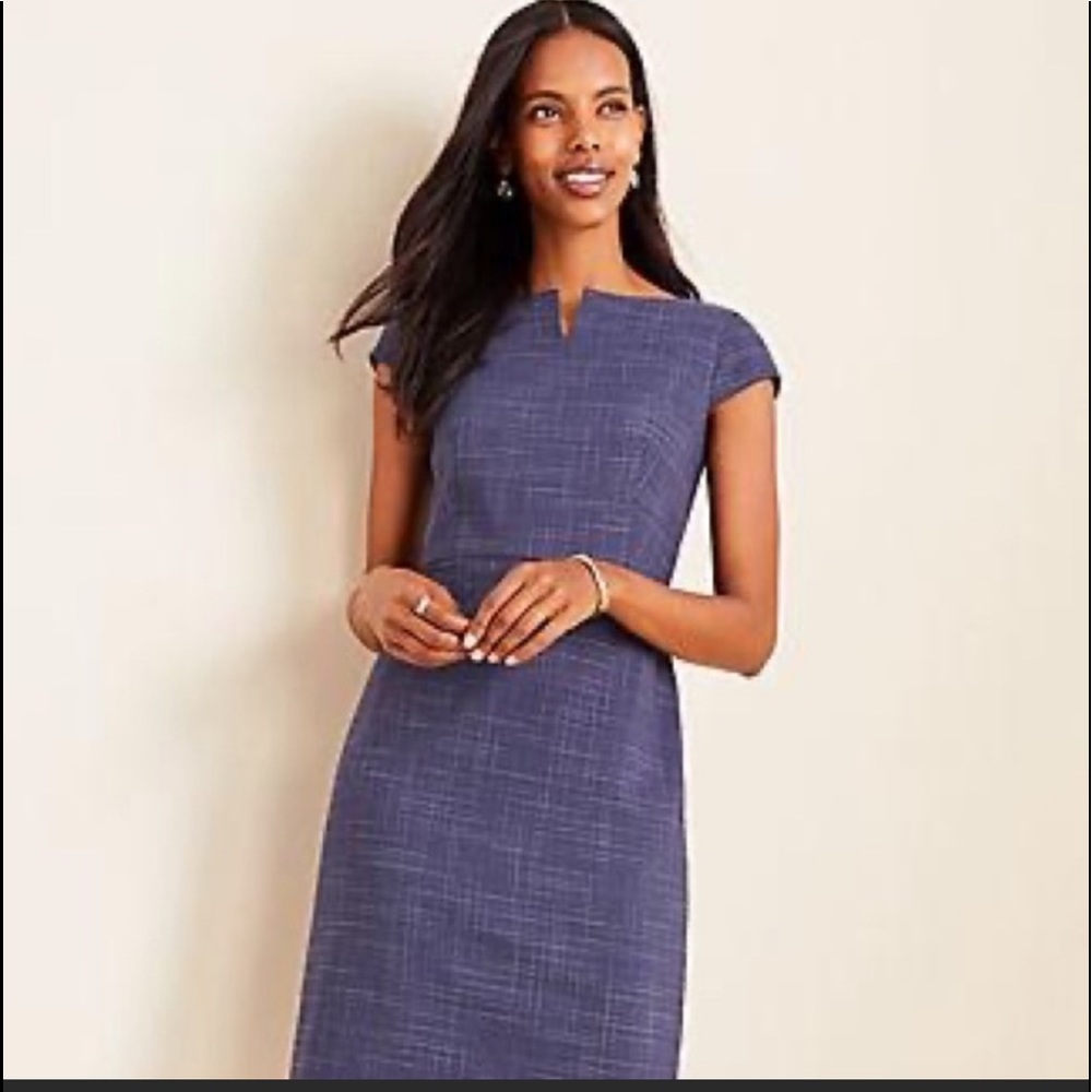 (NWT) Ann Taylor Tall Split neck, boatneck sheath dress Size 10 in crosshatch